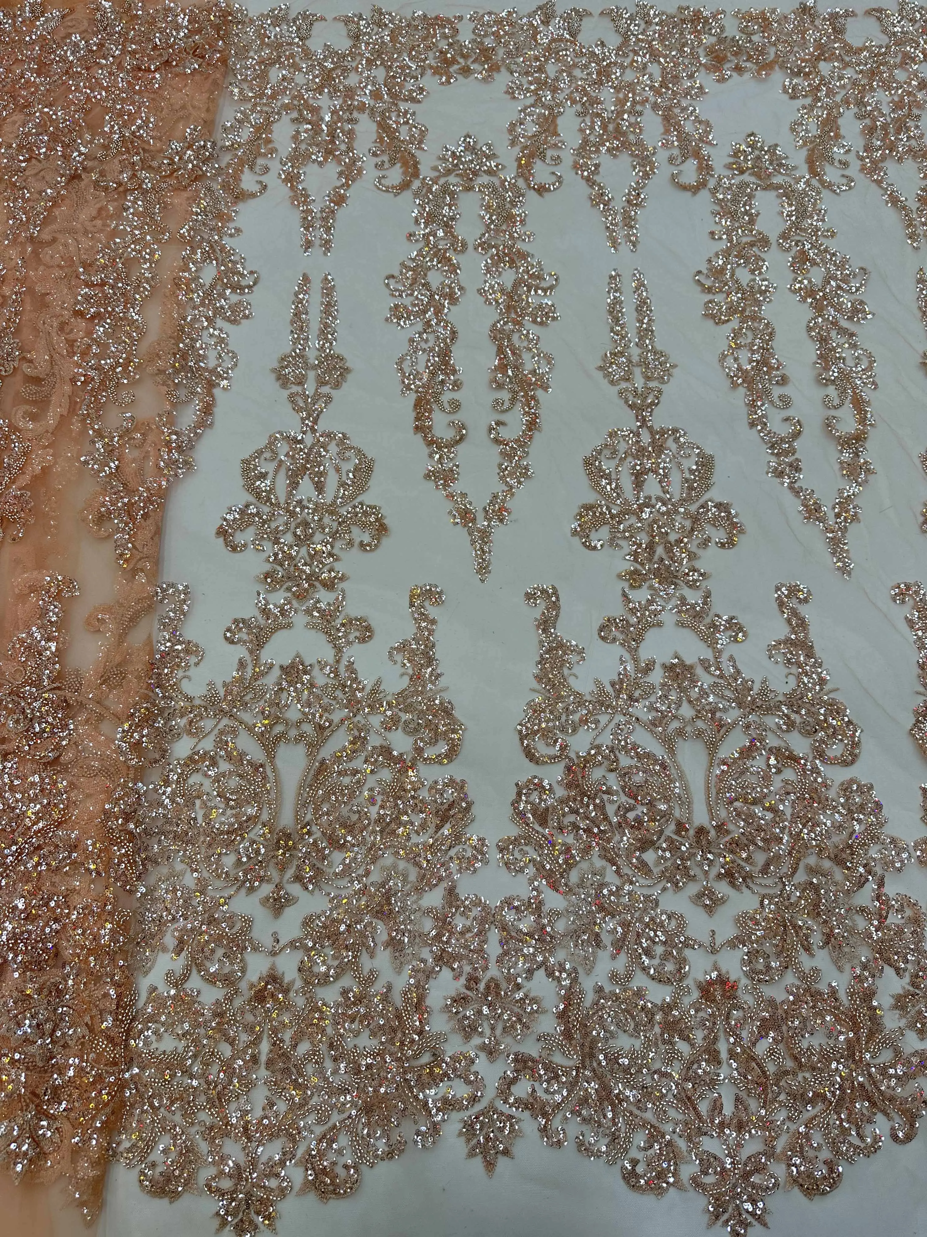 Orange African French Net Lace Fabric 2023 High Quality Lace With Sequins Beads Luxury Bridal Lace For DIY Dress Sewing