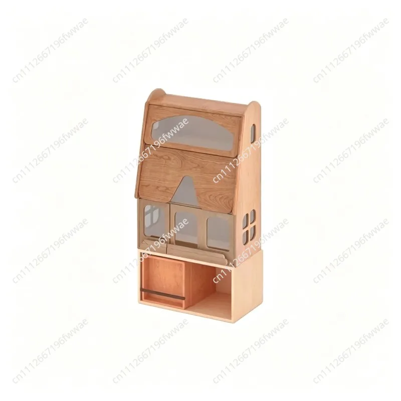 Large Villa Simulation Beech Wood Bookcase, Display Cabinet for Figurines, High-End Decorative Cabinet for Living Room or Office