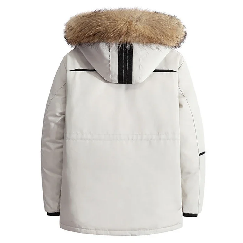 -30 Degrees Men Casual Waterproof Down Winter Coat Plus Size3XL Thicken Men's Down Jacket with Big Real Fur Collar Warm Parka