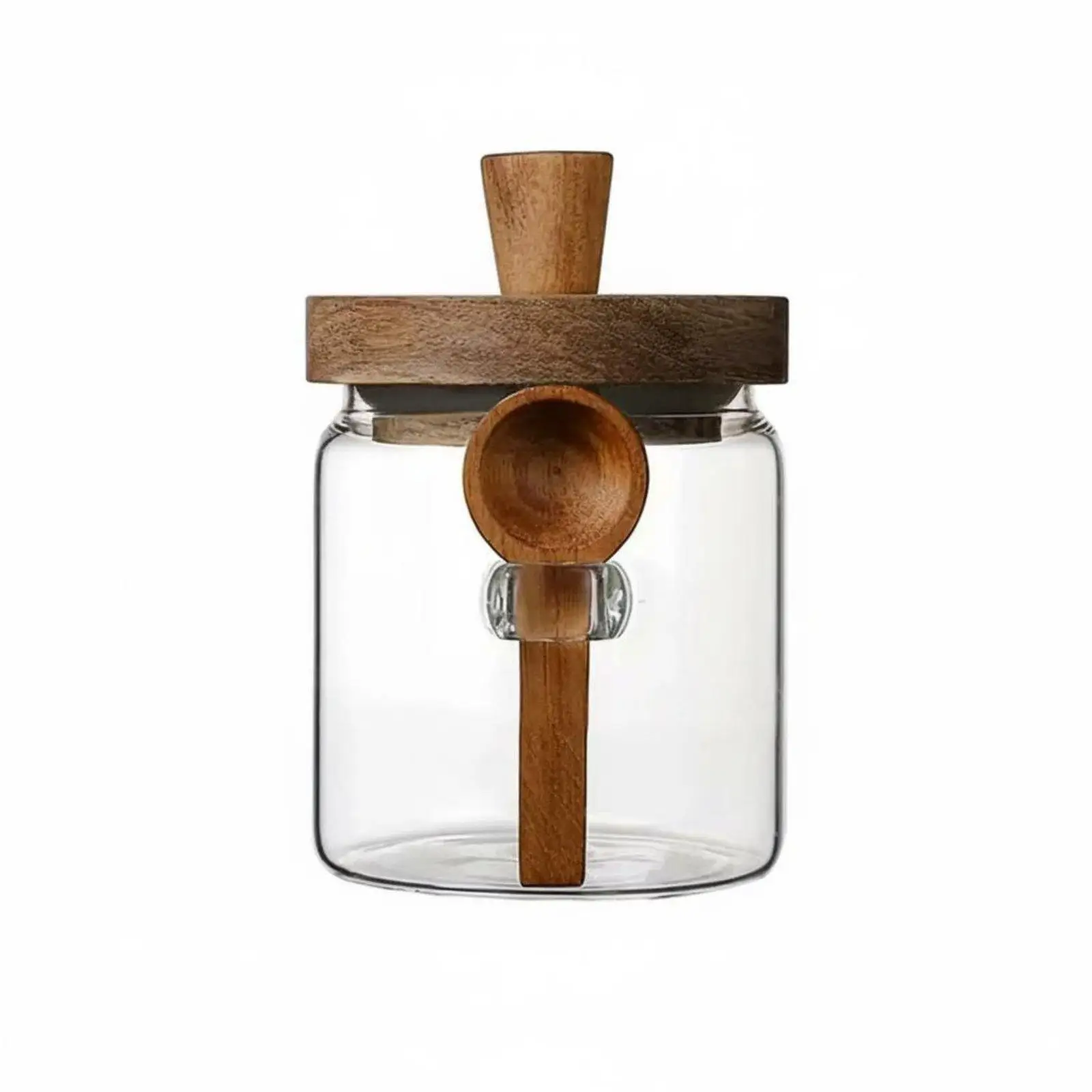Wooden Lid Glass Jar Wide Opening Glass Jar Wooden Lid Spoon Easy to Clean Food Canister with Measuring Spoon