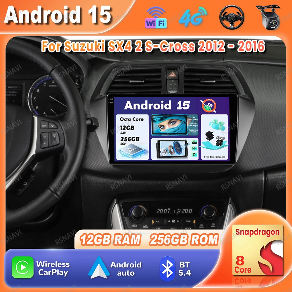 Car Radio Android 15 For Suzuki SX4 2 S-Cross 2012 - 2016 DVD GPS Autoradio 5G WIFI Stereo DSP Qualcomm QLED BT Viedo Player