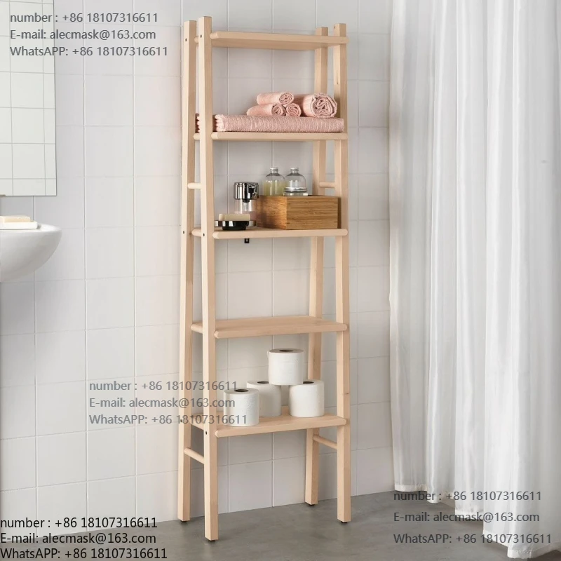 

Five-layer rack, solid wood storage and finishing rack, waterproof mildew rack for bathroom, rectangular bookshelf, shelf, black