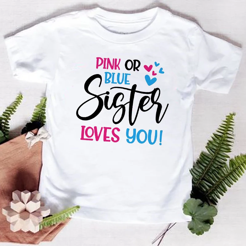 Pink or Blue Big Sister Love You Girls T-Shirt Children T Shirt Baby Announcement Tops Toddler Tshirt Summer Casual Clothes Tees