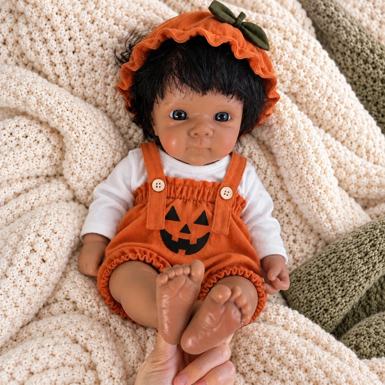 20 Inch Full Body Silicone Reborn Doll Dark Skin With Hair Open Eyes Handcrafted Lifelike Newborn Collectible Display Gift