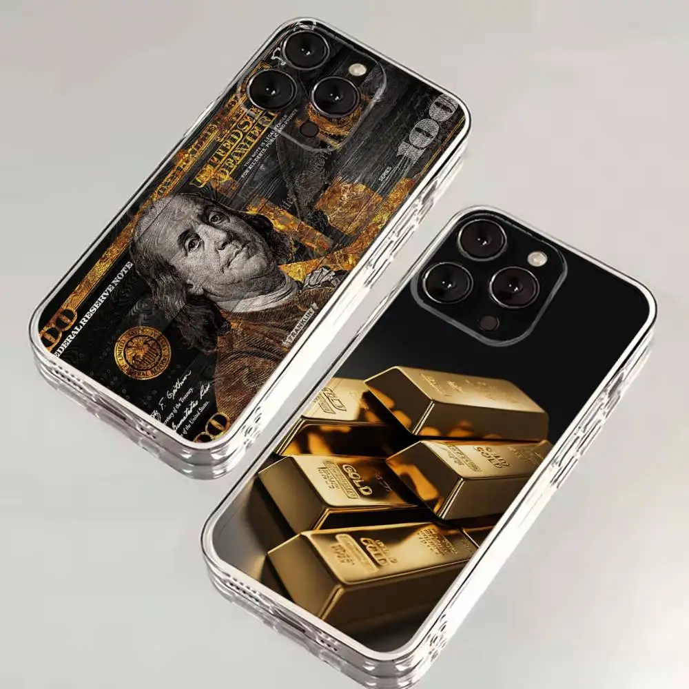 

Money Gold Art Phone Case For iPhone 16,15,14,13,12,11 Plus,Pro,Max,XR,XS,X,7,8 SE,Mini Transparent Silicone Soft