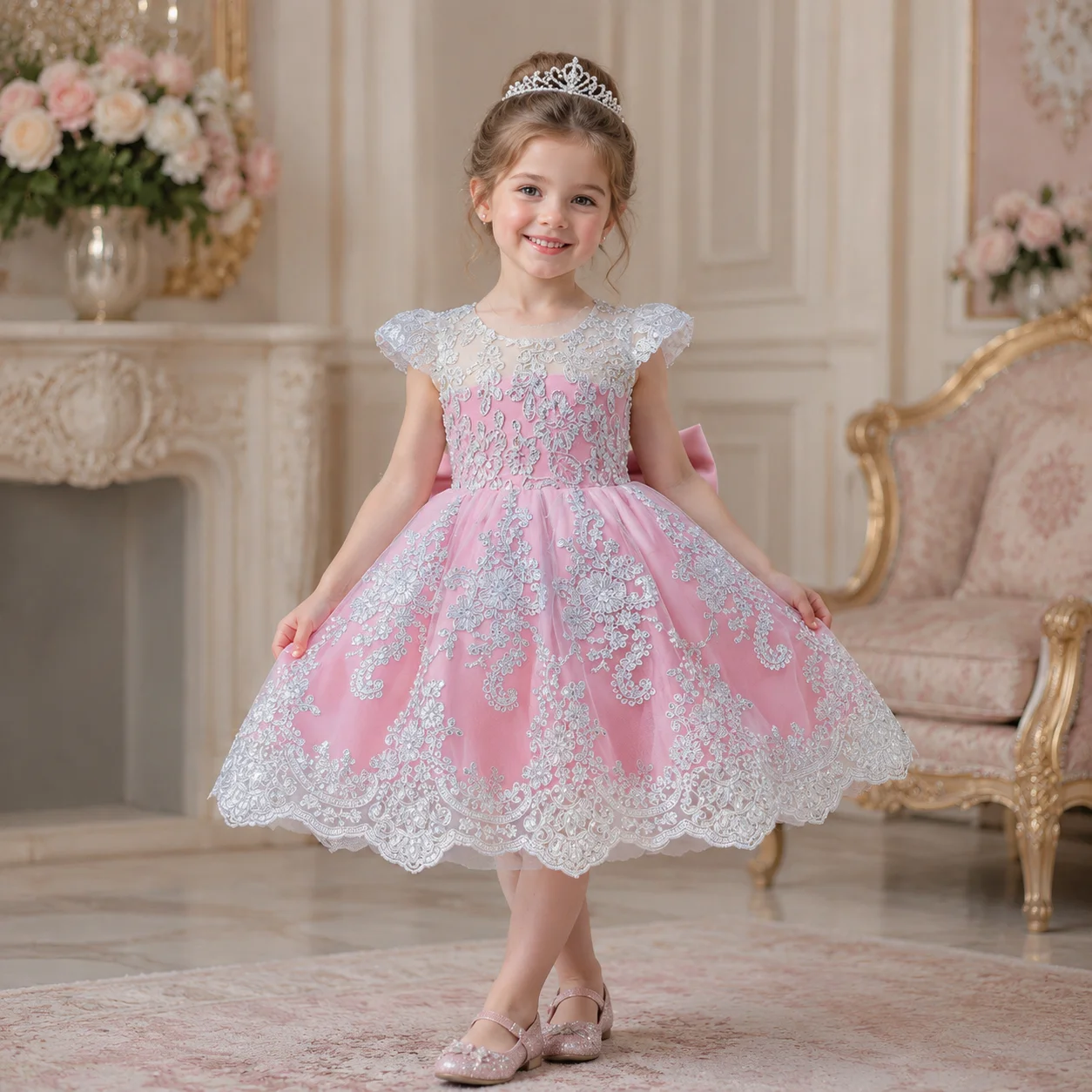New Festive Dress for Girl Flower Girl Elegant Embroidered Puff Wedding Dress Suitable for Christmas Ball Baby Girl Dress