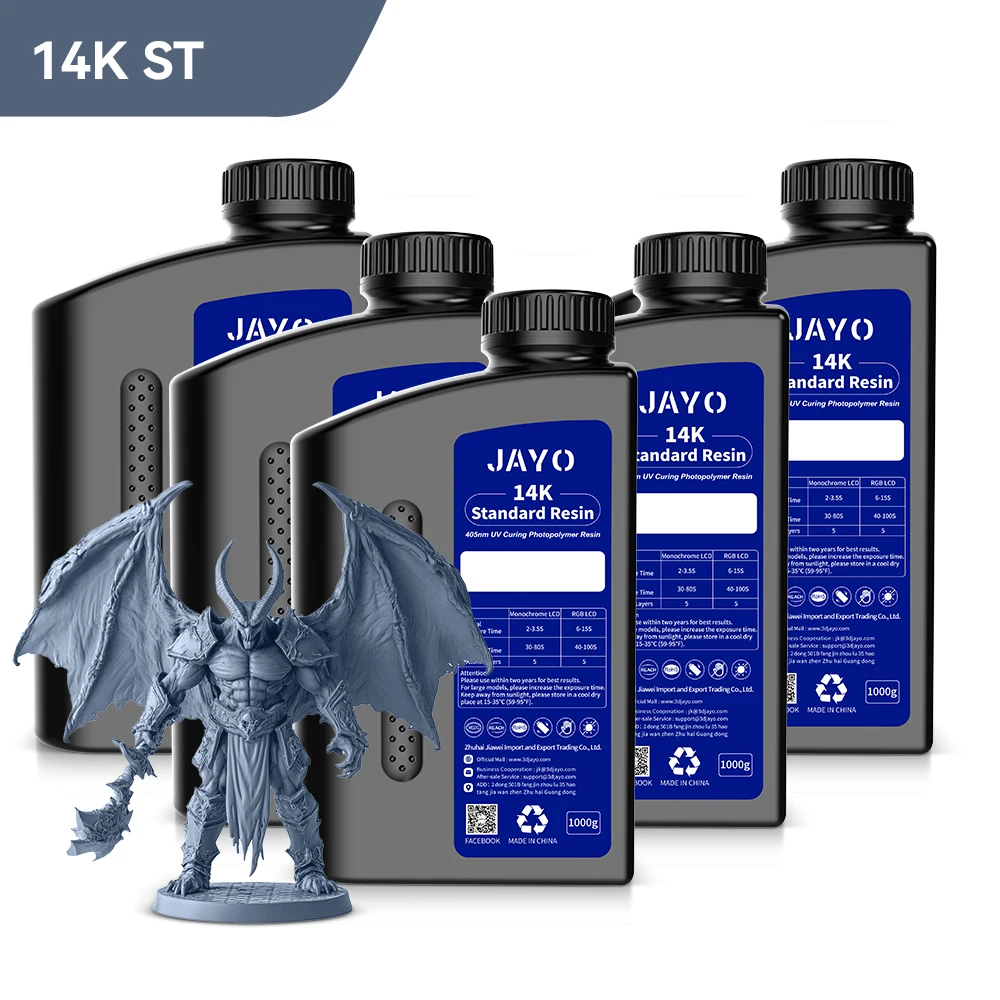 

JAYO 14K Стандартная смола Материал для 3D-печати 5 кг 405 нм УФ-фотополимерная смола Высокая точность, быстроотверждаемая гладкая матовая поверхность