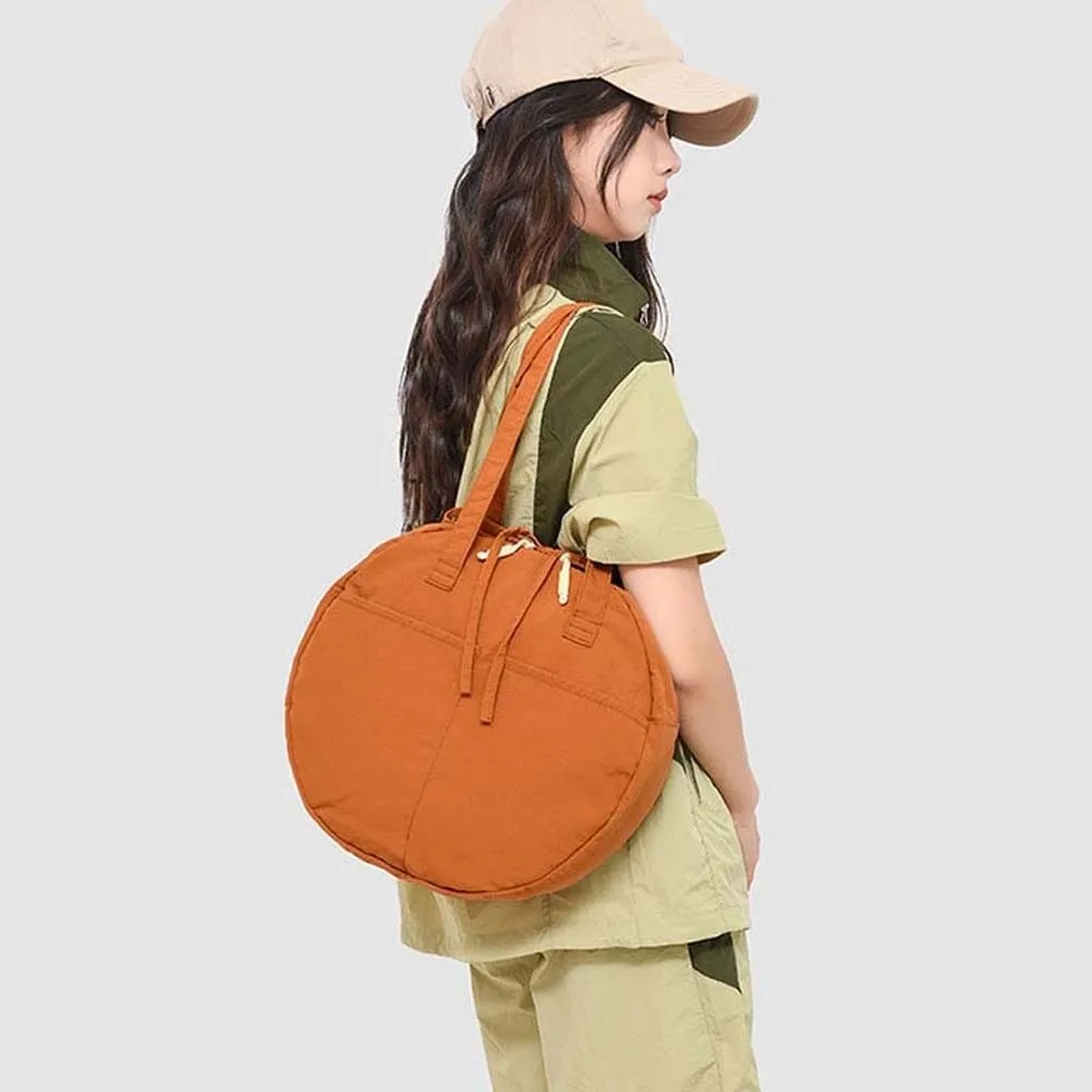 

Japanese Style Shoulder Round Bag Oxford Cloth Anti-splash Water Large Capacity Handbag Solid Color Portable Casual Women Pouch