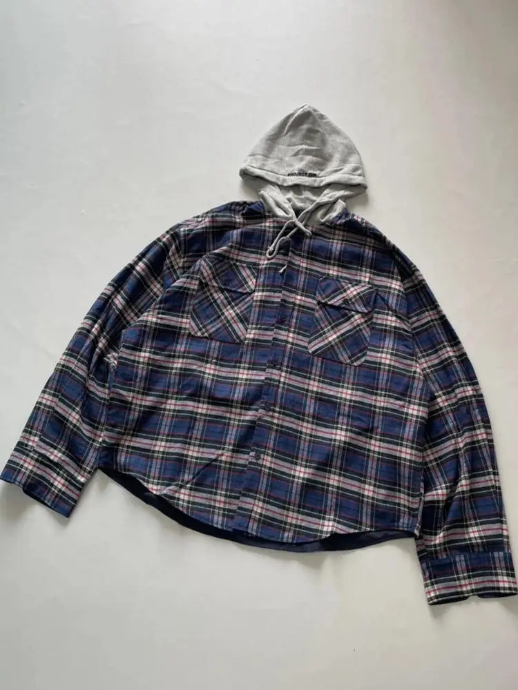 

Куртка Ailz Project с двусторонним дизайном, в клетку, с капюшоном, в американском повседневном стиле, модный бренд, хлопок/полиэстер, для молодежи