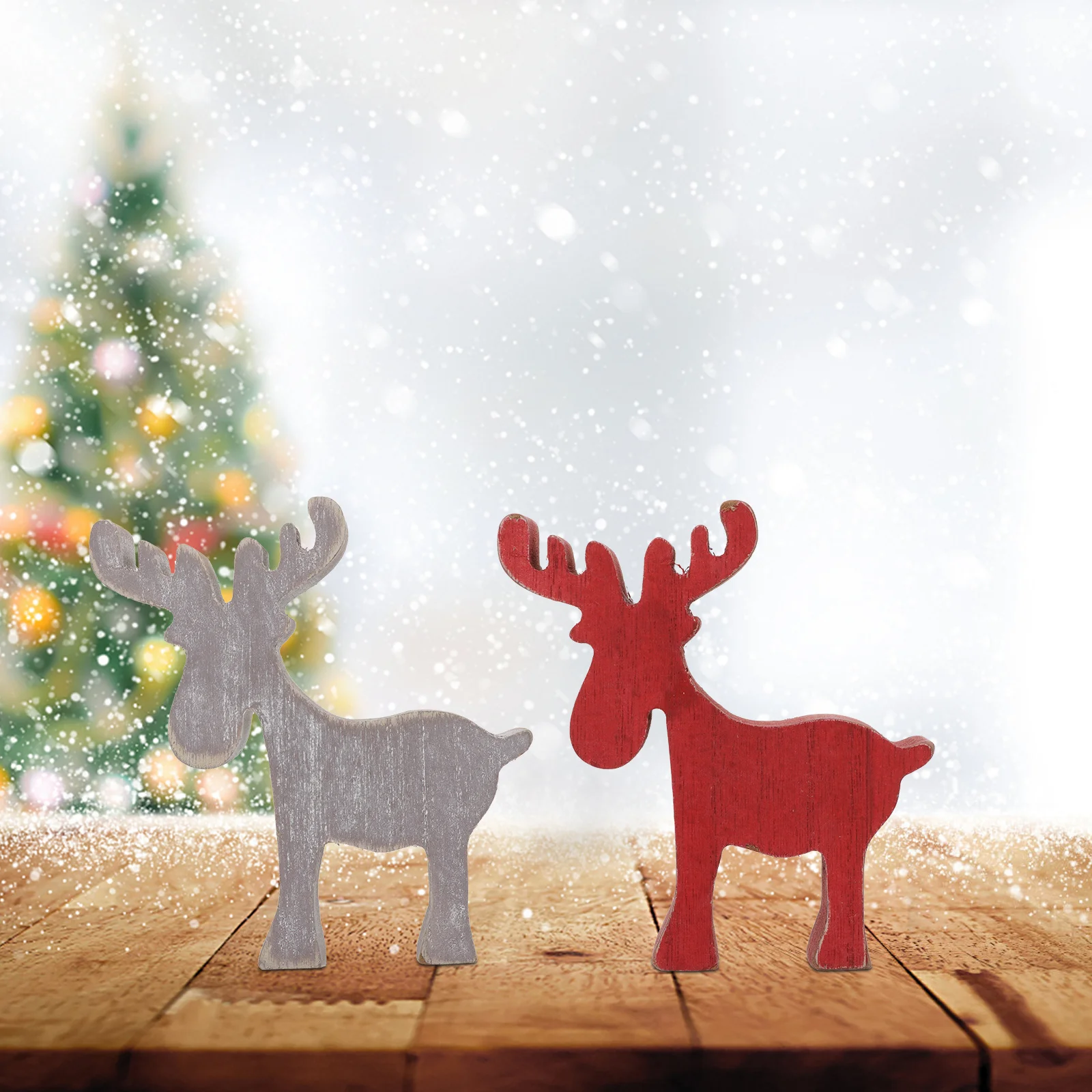 

Wooden Deer Christmas Adornments Hand-Carved Red Grey Mini Deer Decor Decoration Christmas Gift Party Supplies
