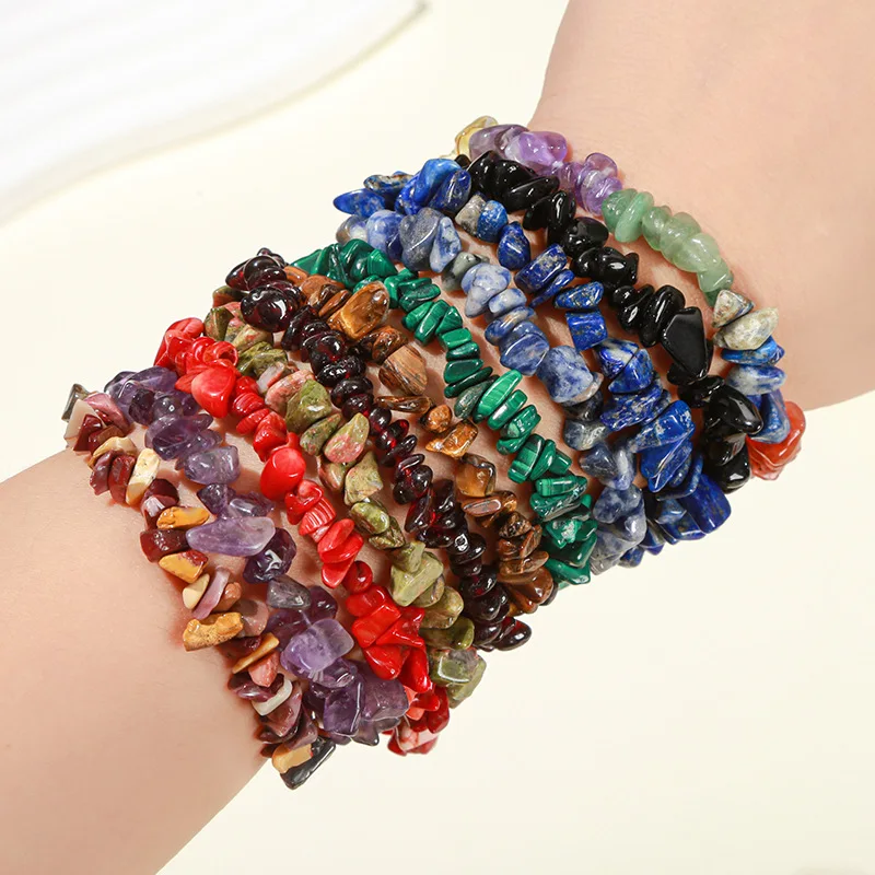 10pc Natural Gem Stone Bracelet Irregular Crystal Stretch Chip Beads Nuggets Bracelets Bangles Quartz Wristband for Women