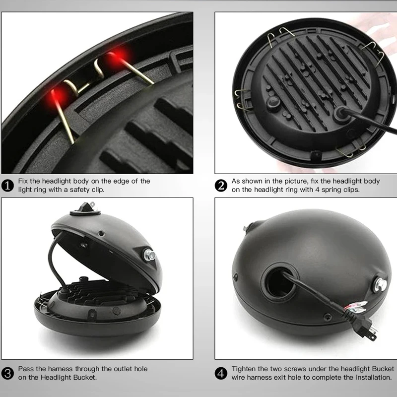 Retro 7 Inch Motorcycle LED Headlight Lamp Housing Modified Shell Bucket Trim Holder Accessory for Custom Bike Lighting