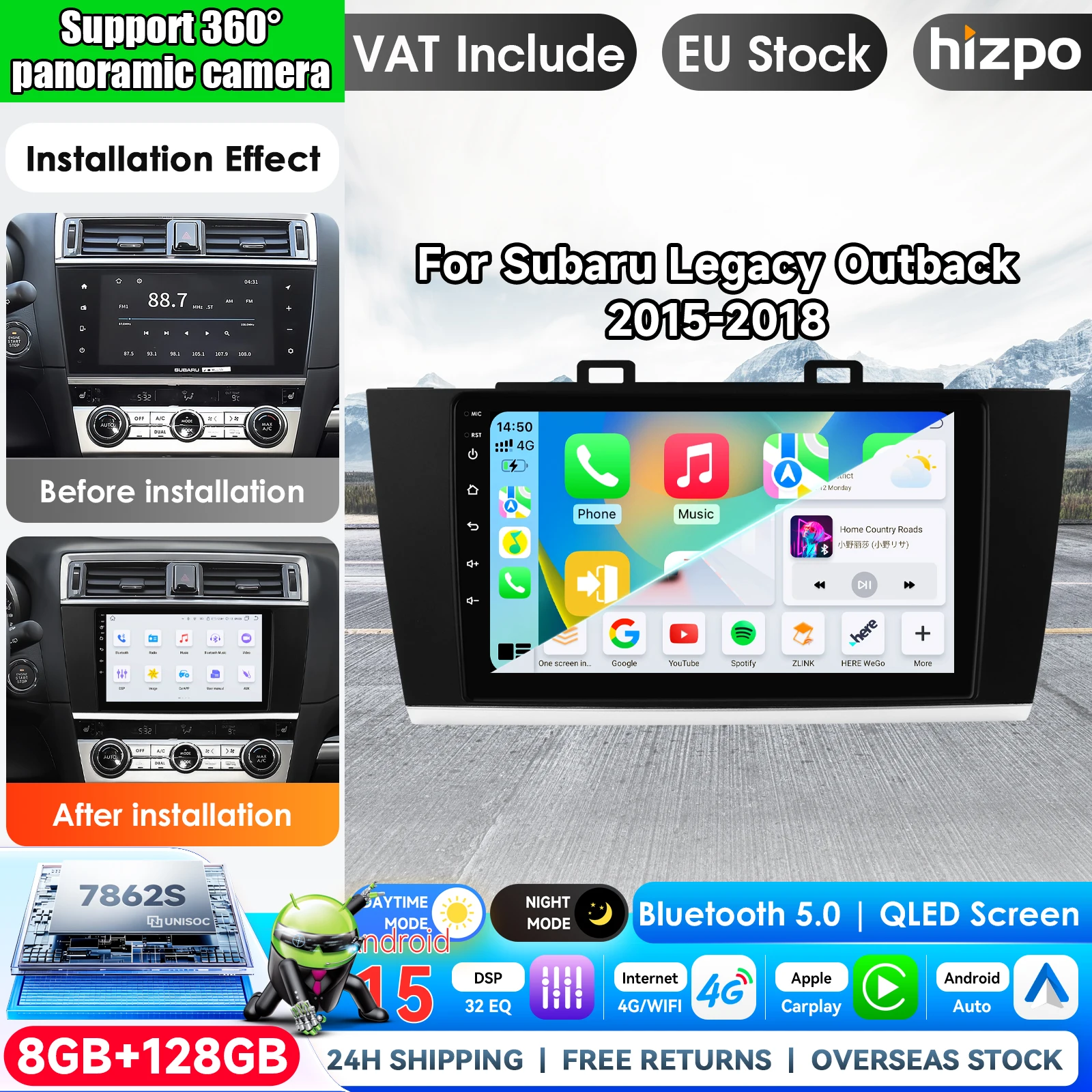 Image of Hizpo 9 Zoll Wireless CarPlay Android Auto Autoradio für Subaru Outback Legacy 2015 - 2018 Multimedia Wireless Apple CarPlay Intelligente Systeme IPS Touchscreen Stereo Videoplayer 2 Din Autoradio