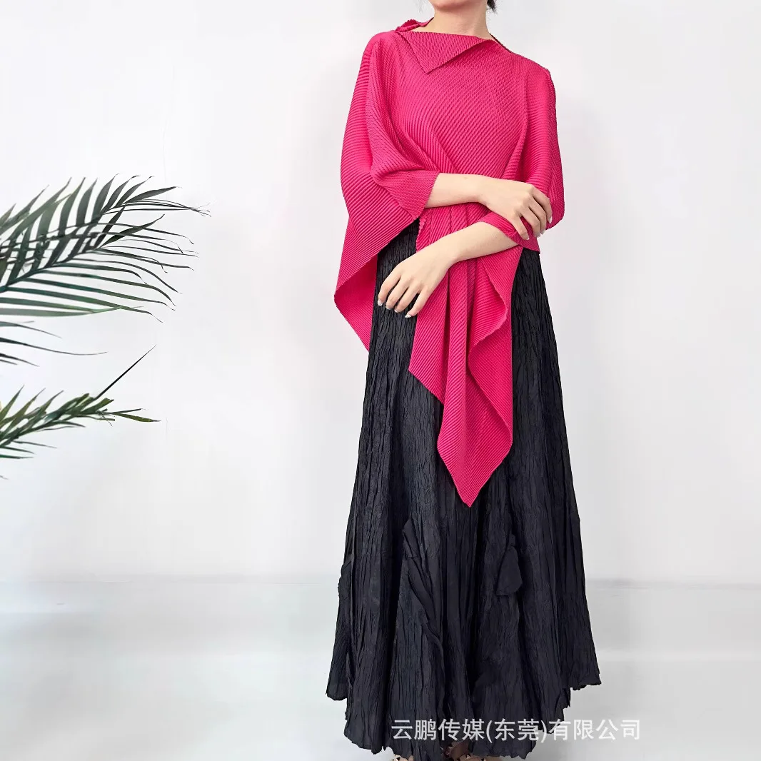 Pleats Pleated Jacket Pullover Shawl Irregular Design Top 2025 Spring and Summer New Thin Loose Tops Solid Women Clothing