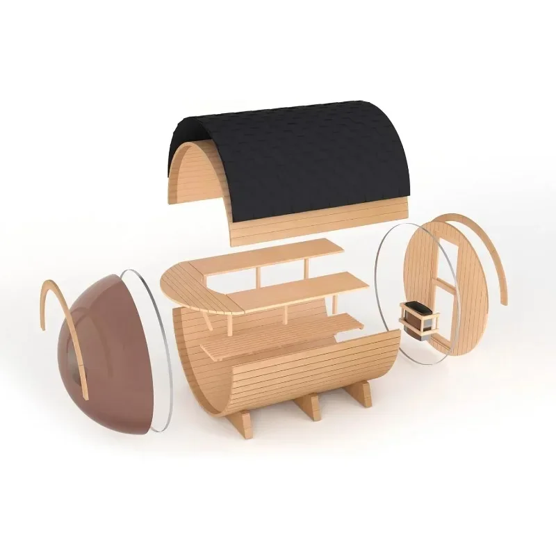 Sala de Sauna con barril panorámico para 4-6 personas, madera Hemlock con calentador de 220V y 6KW, accesorios completos
