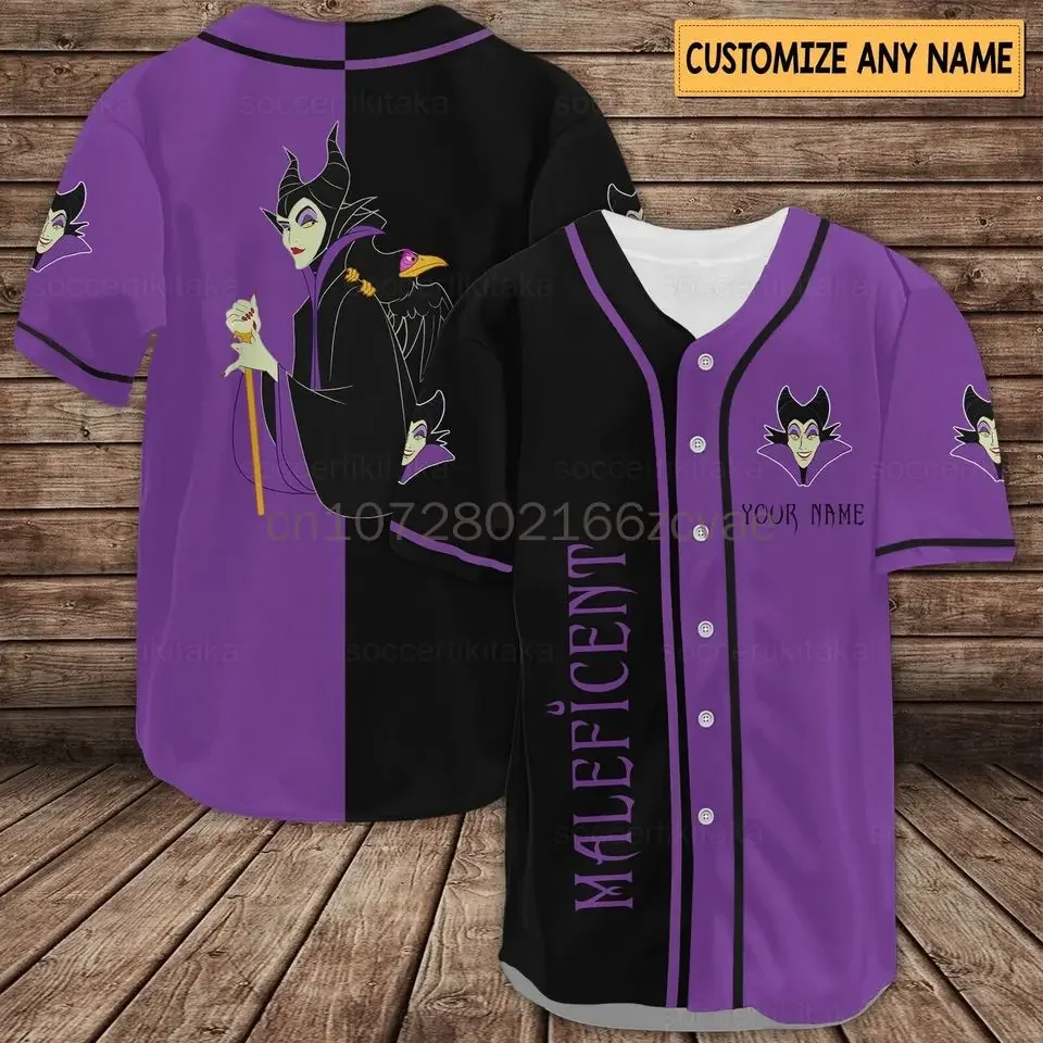 Disney Villain Maleficent Baseball Shirt Custom Name Men Women Short Sleeve Shirt Disney Casual Sports Baseball Jersey