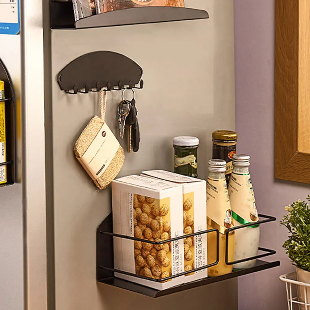 

1Pcs Magnetic Hanging Storage Shelf Carbon Steel Kitchen Organizer Stand Black for Refrigerator Side Sundries Towels