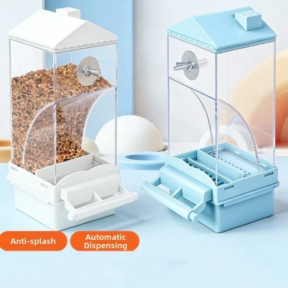 Transparenter automatischer Vogelfutterautomat, hängend, große Kapazität, Papageienkäfig-Futterautomat, auslaufsicher mit Ständer, Vogelfutterständer