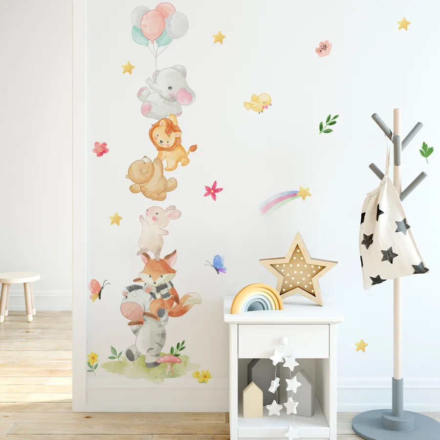 Cute Forest Animals Wall Stickers for Children's Room Kids Bedroom Baby Room Decoration Nursery Wallpaper Vinyl Elephant Lion