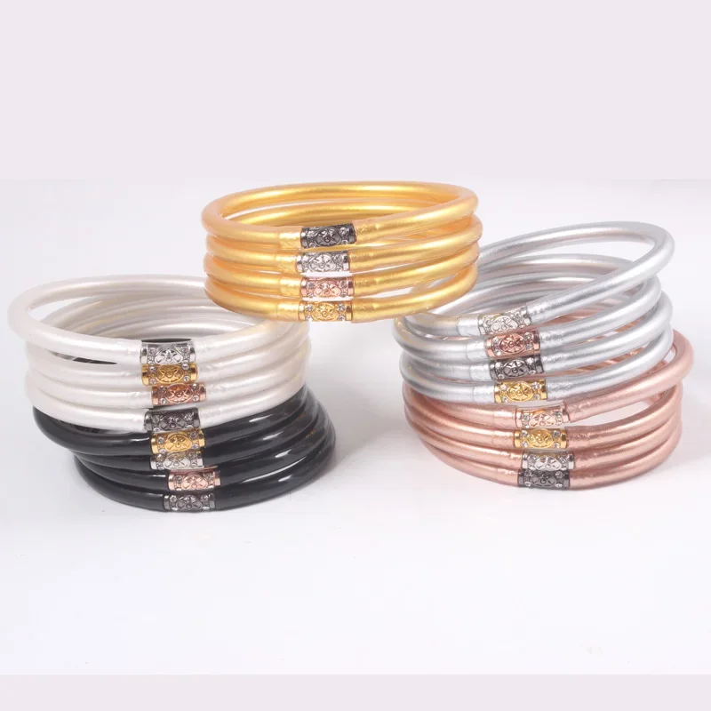 1PC Tibetan Temple Buddha Girls Bangles Golden Buddhist Rush Bracelets Lucky Symbol Silicone Bracelet for Women Girls