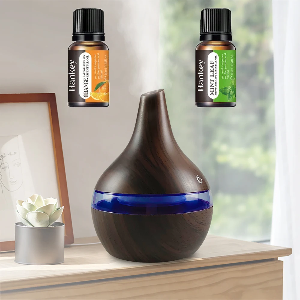 

Diffuser For Home 300ml Wood Grain Humidifier 2-in-1 Essential Oil Diffuser USB Quiet Operation Perfect for Bedroom Office (2