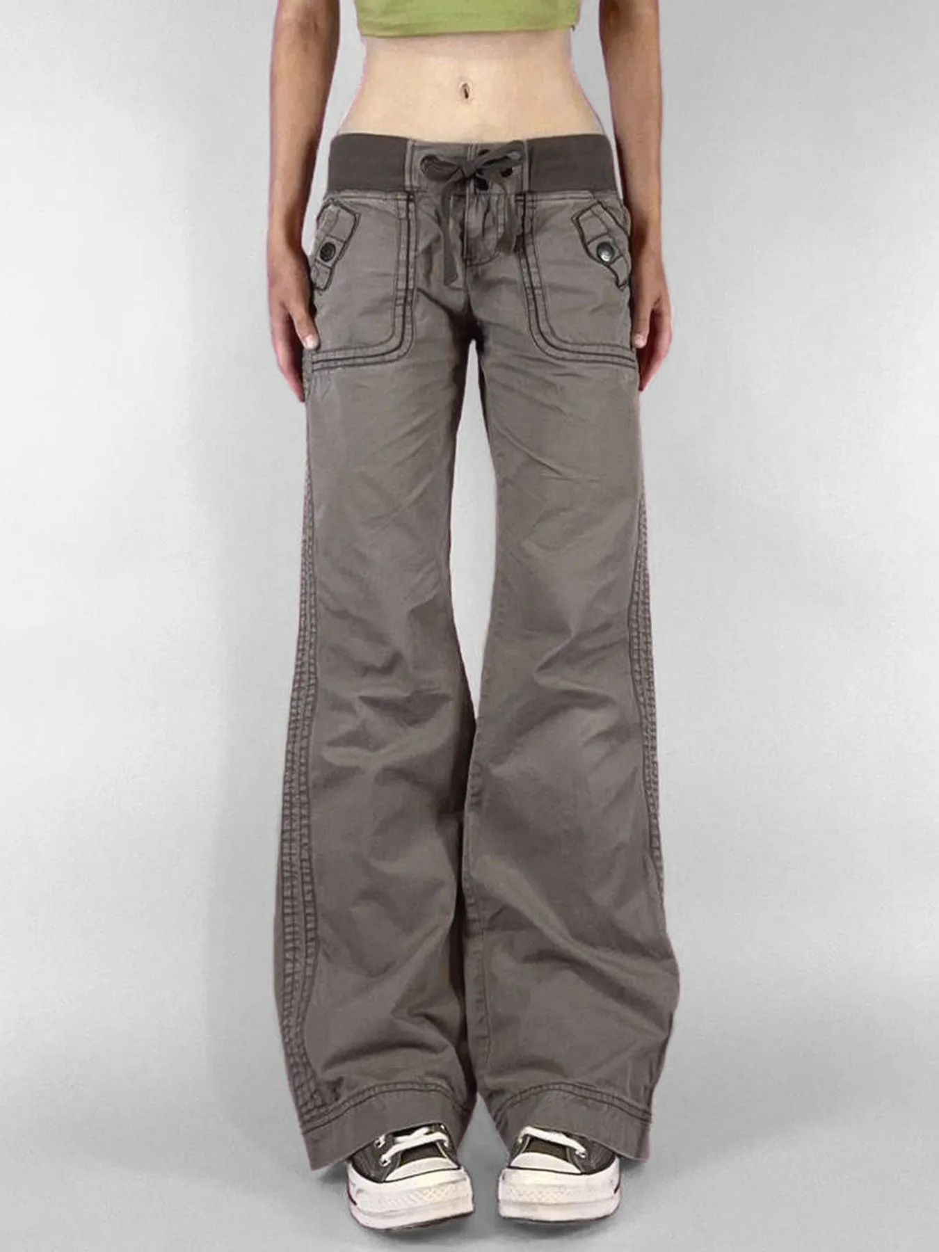 

Summer Women's Clothing Low Waist Straight Leg Pants Retro Streetwear Jeans For Woman Vintage Denim Cargo With Drawstring