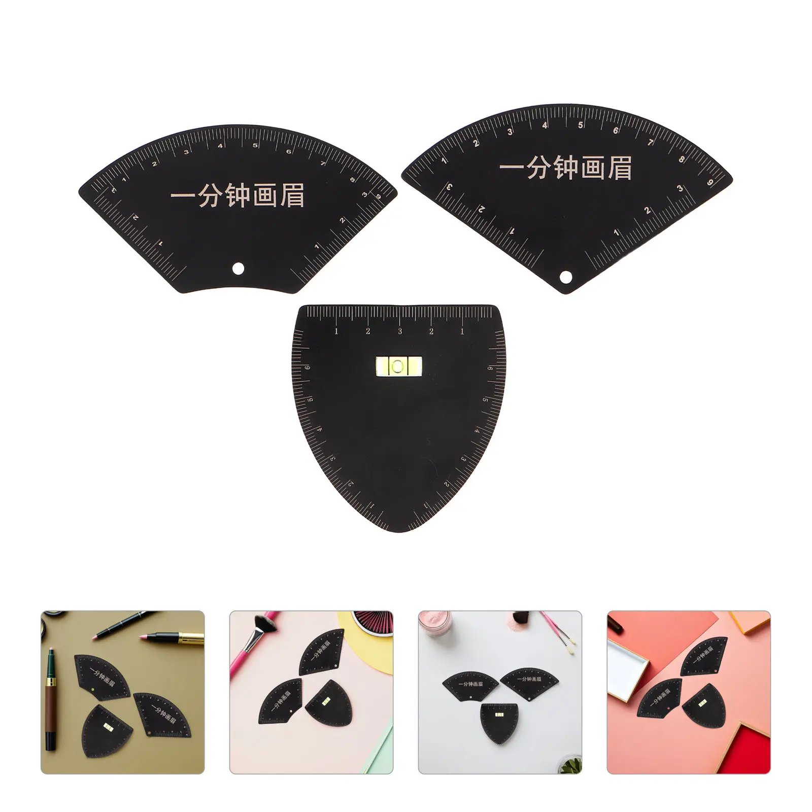 3Pcs Eyebrow Measuring Set for Accurate Brow Mapping Reusable V Fan Half-Fan Stencils Portable Eyebrow Templates