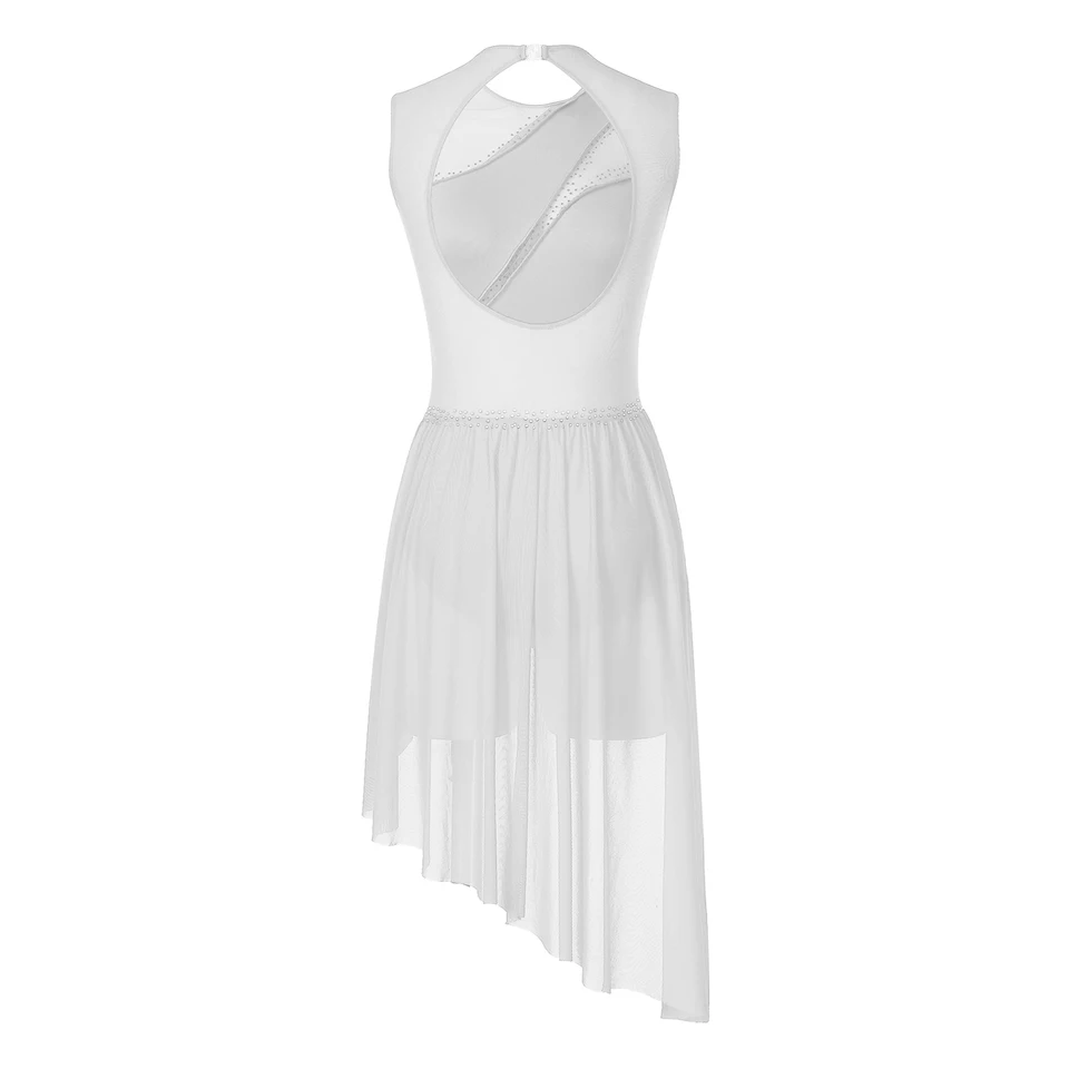 Women Figure Skating Dress Lyrical Dance Performance Costume Sleeveless  Open Back Irregular Hem Gymnastics Leotard Ballet Dress - AliExpress  200000532