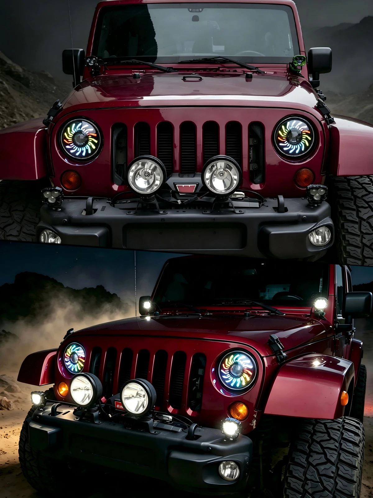 7inch Round RGB Chrysanthemum Petal DRL LED Headlights Compatible with 2007-2017 Jeep Wrangler JK JKU TJ LJ
