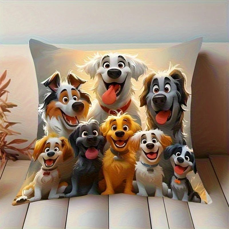 VIKAMA Puppy Print Pillow Covers 18x18, Soft Fleece Cushion Case for Home Bedroom Living Room Decor