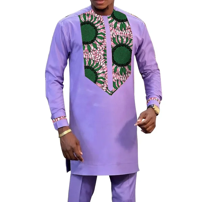 Autumn African Mens Pant Set Traditional Top and Trousers Set Dashiki African Wax Print Clothing Plus Size Pant Suits