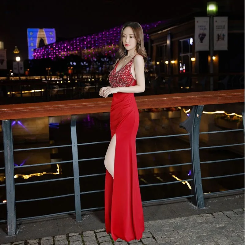 Hot sale No. 83 dress 2024 new style niche sexy lady sling belly-covering evening dress