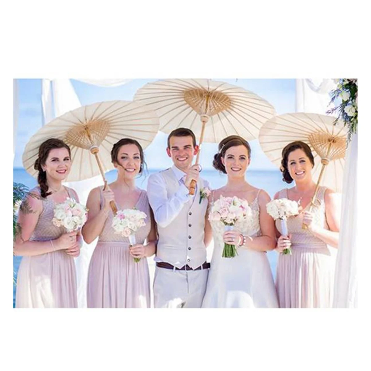 AT77 бумажный зонтик, пляжный зонтик, белый зонтик «сделай сам», реквизит для фотосъемки для детского душа, вечеринки, свадьбы, 60 см/23,6 дюйма