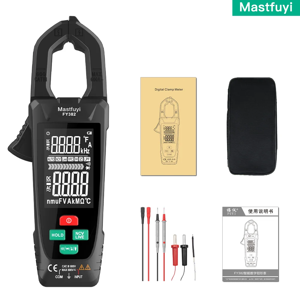 Digital Auto Range Clamp Meter True RMS 9999 Counts Multimeter AC Voltage Current Capacitance Temp Smart Tester NCV Live Test