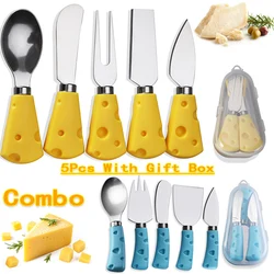 Cheese Knives 5pcs Box Stainless Steel Butter Cutter Cheese Tools Flat Shovel Spatula Fork Spoon Kitchen Cutlery Cooking Tools