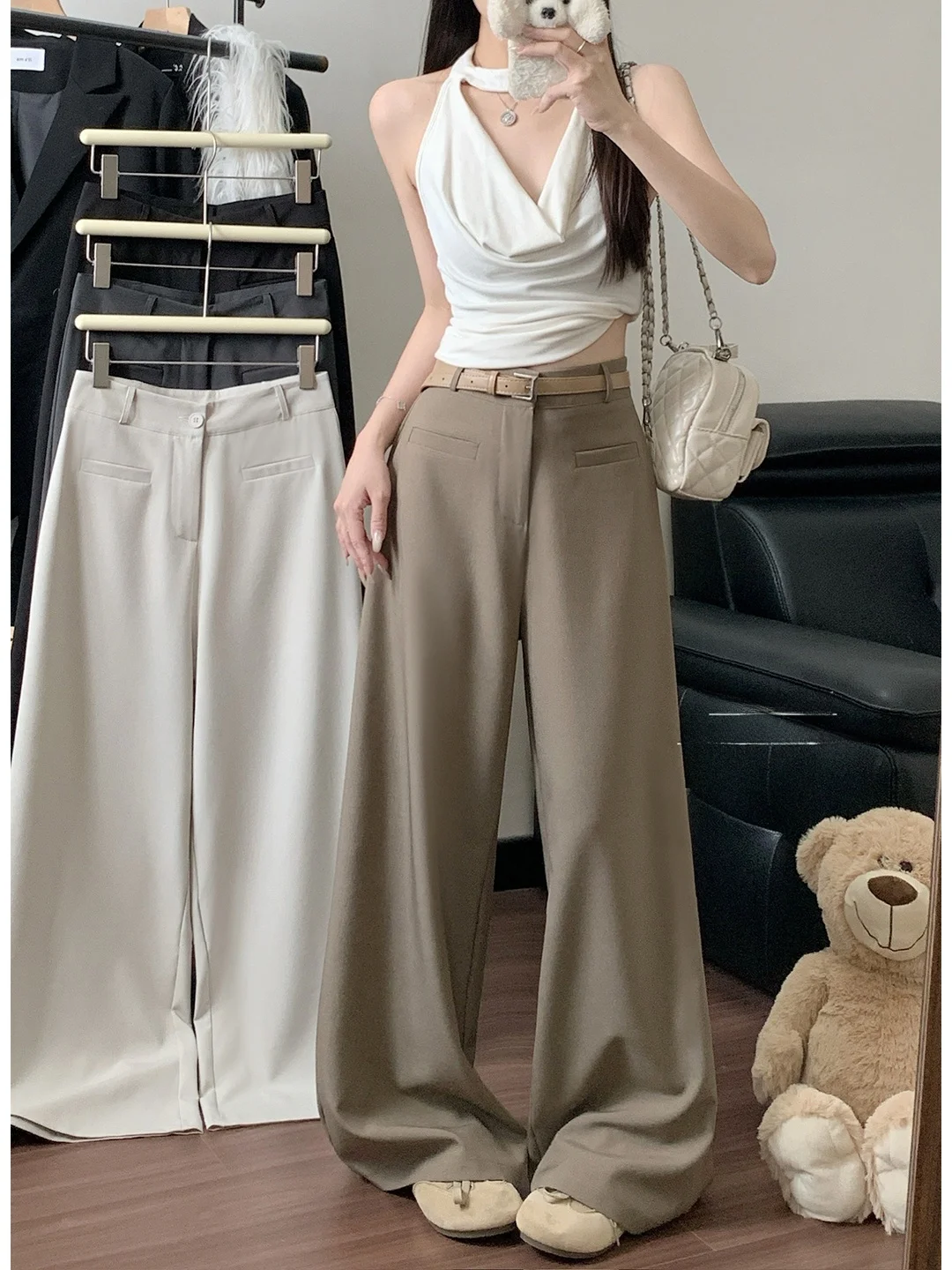 

New 2026 Pure Color Trendy Wide Leg Casual Pants for Women Loose High Waist Polyester Fabric Summer Season Online Exclusive