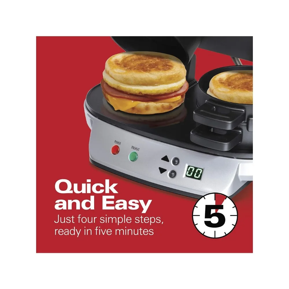 Dual Breakfast Sandwich Maker with Timer, Silver  breakfast machine  sanwichera electrica