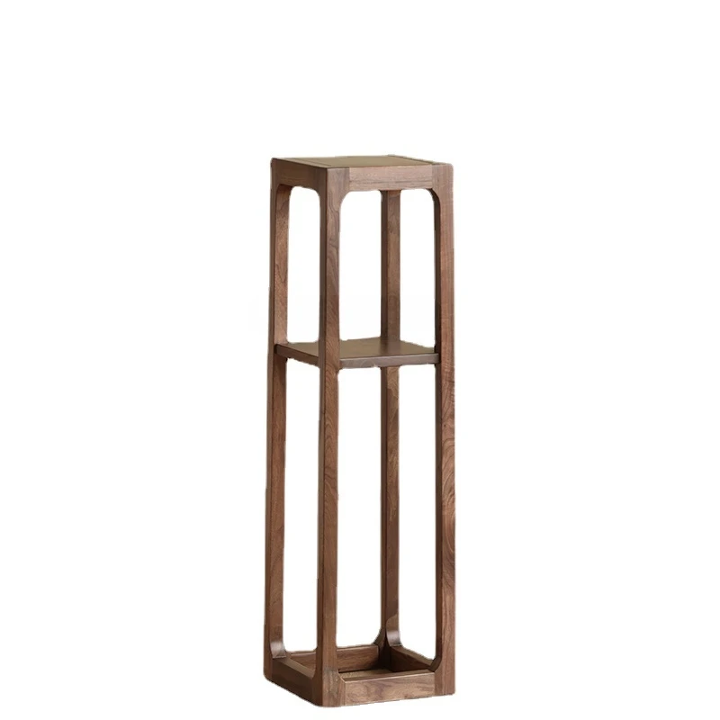 

Black Walnut Wooden Flower Stand Solid Wood Simplicity Modern Nordic Flower New Chinese Black Rack Balcony Design