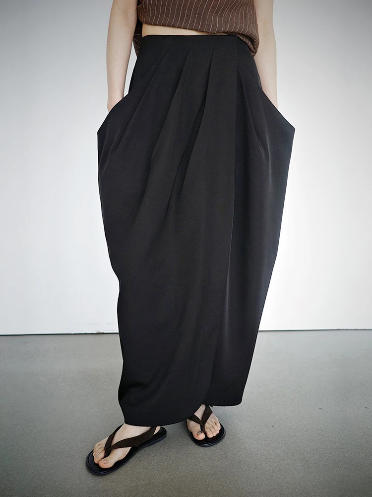 

High Waist Black Asymmetrical Hem TDF Commute OL Design Sensation Skirt Women's Fashion Spring Summer Polyester Long Skirt