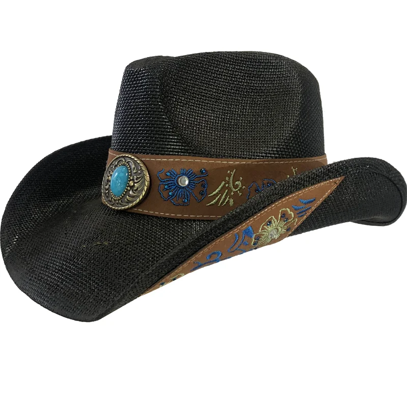 Western Style Straw Hats for Men Women Summer Beach Sun Hat Vintage Curled Edge Cowgirl Jazz Hat Sombrero Hombre