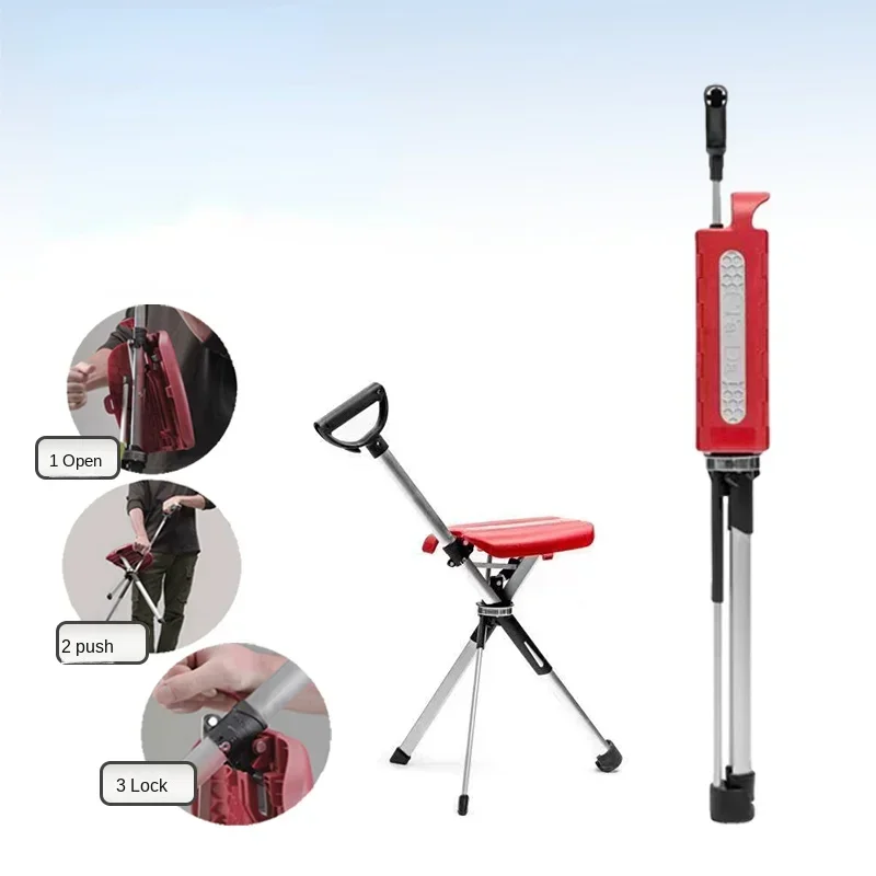 

Portable Elderly Assist Crutch Chairs Multi-Functional Walking Aid with Seat, Safe Locking Mechanism for Outdoor Mobility Crutch