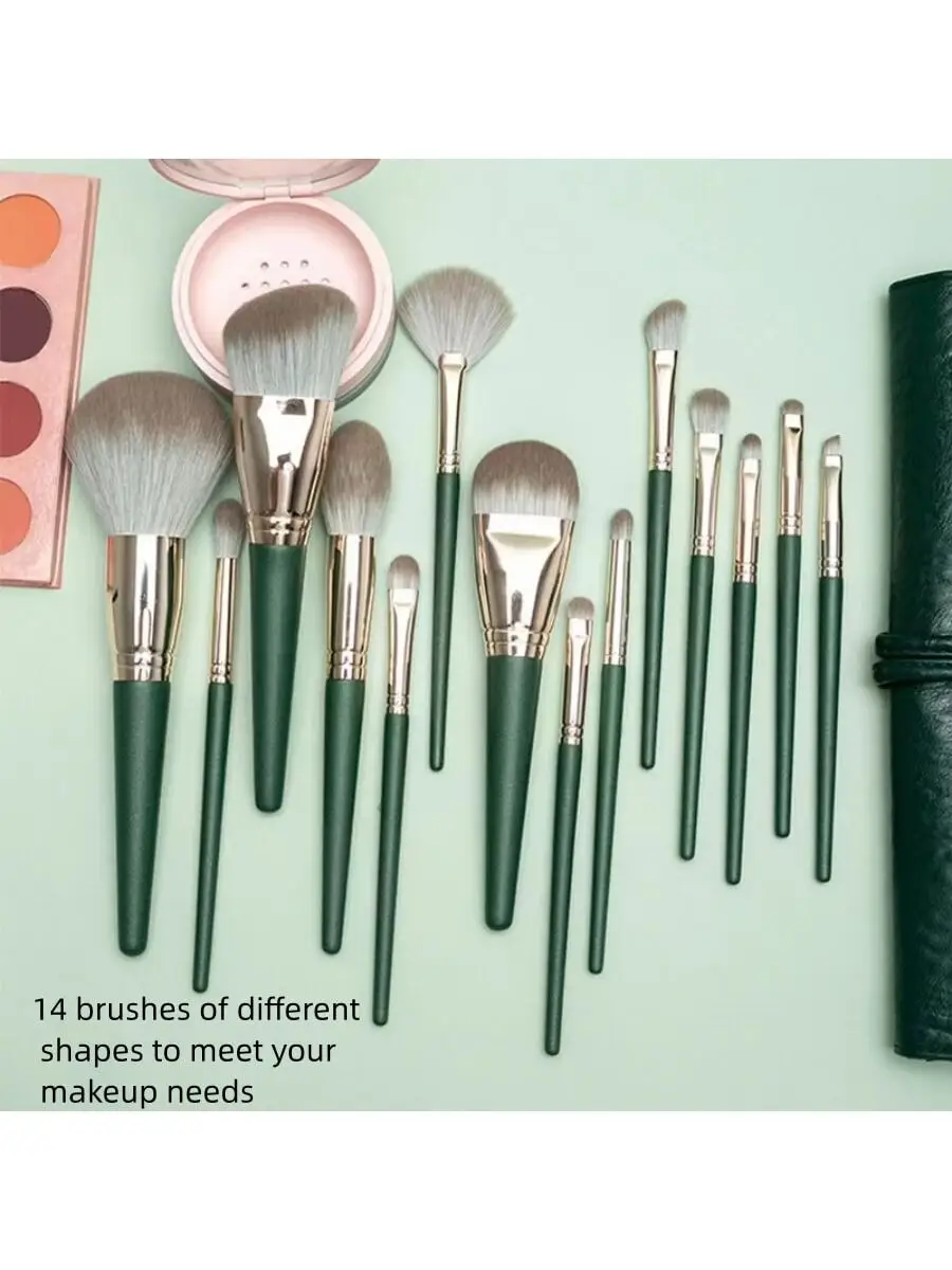 14Pcs/Set Makeup Brush Soft Hair Uniform Shading Without Storage Bag Green Cloud Brushs Set for Beauty