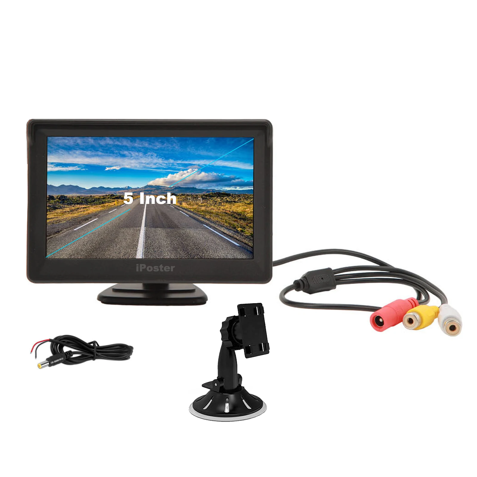 iPoster 5 Inch TFT LCD Screen Car Monitor Rear View Dual Mounts Stand Windscreen Suction 2ch AV In 800*480 HD Universal For Backup Camera