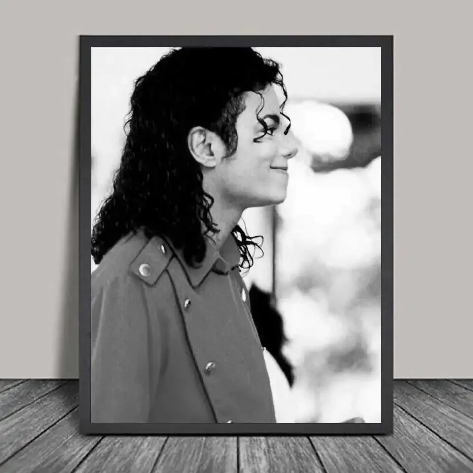 Famous Classical Dancer Singer Michael Jackson Portrait Silk Painting Black White Poster Mural Bedroom Home Wall Decor Gifts