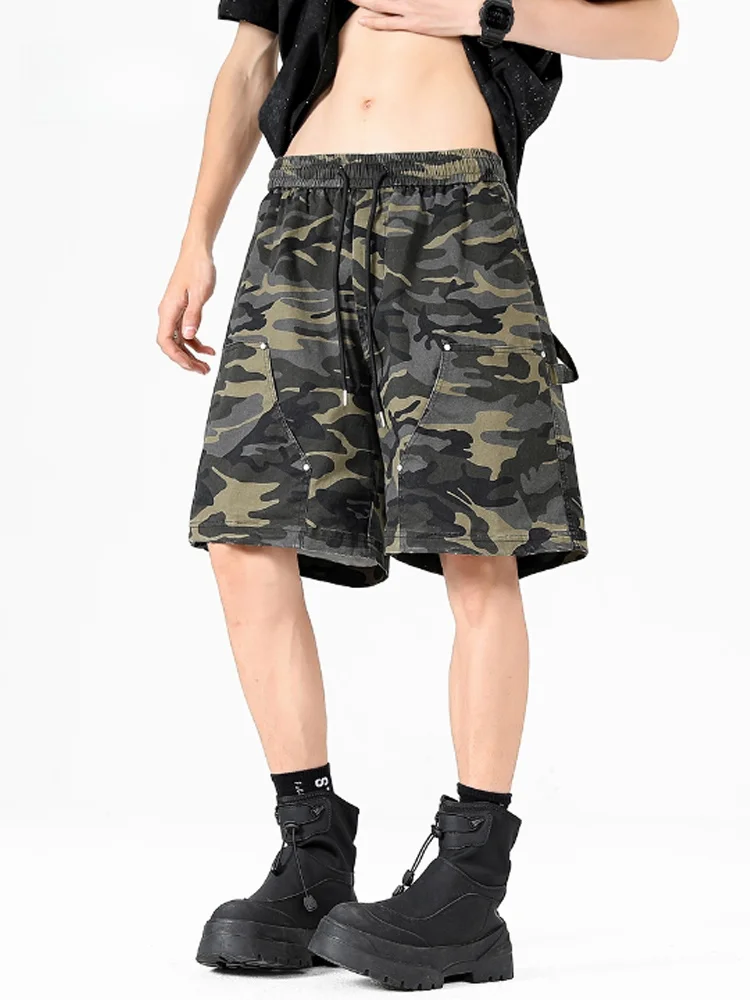 Vêtements de travail de Camouflage de rue rétro américain Sle, cinq sept pouces, jambes droites amples, jambes larges, orts en pur coton pour hommes