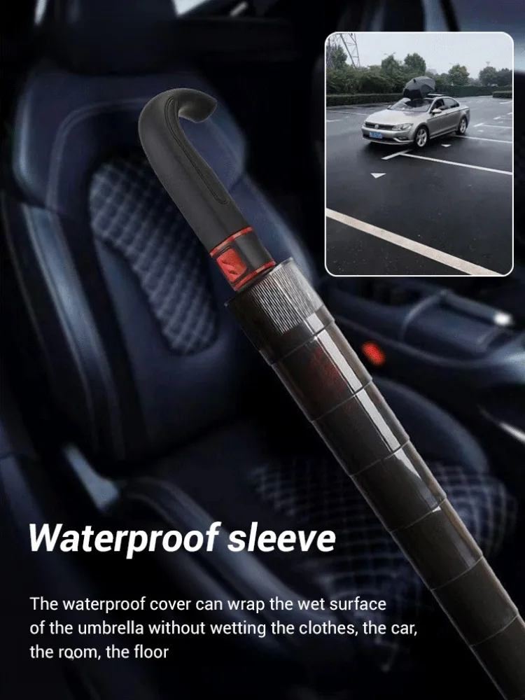 Automatic double waterproof umbrella long handle Storm Straight rod umbrella curved hook design long handle double umbrella