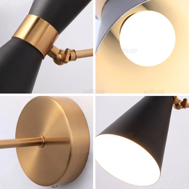 

Adjustable Iron Trumpet Wall Lamp Creative Two Heads Metal Sconce Hotel Cafe Bar Hallway Bedside Bathroom Mirror Front Lighting