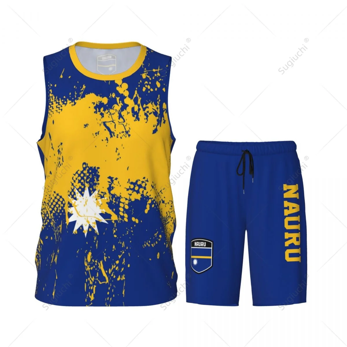 Team-up Nauru Flag Grain Men Basketball Jersey Set Shirt & Pants Sleeveless Custom Name Nunber Exclusive