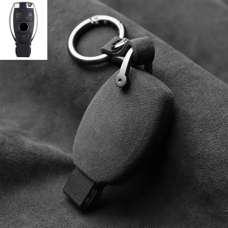 Alcantara Car Remote Key Case Cover For Mercedes Benz AMG W203 W204 W205 W211 W212 W176 CLA A C E Class Auto Accessories