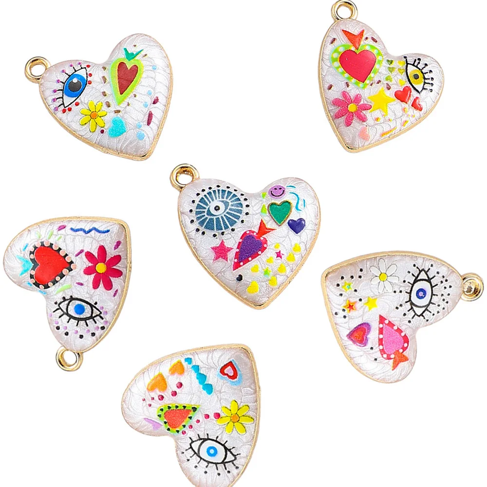 5 Stück 20 x 23 mm böhmischer Stil bunter Herz-Blumendruck-Anhänger für Modeschmuck, DIY-Halsketten-Zubehör – Detail 11